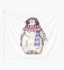 Baby Penguin in a Festive Scarf Wall Tapestry