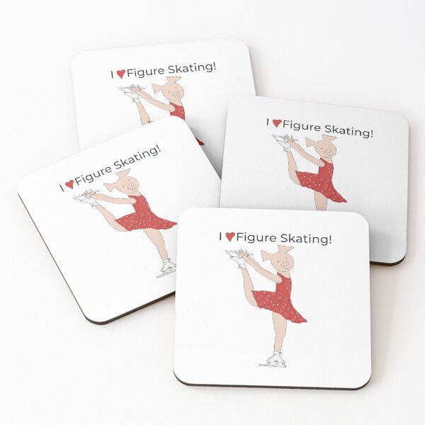 Item preview, I love Figure Skating, charming pink pig ice skater, red. Figure skater designed and sold by PiggingJapan.