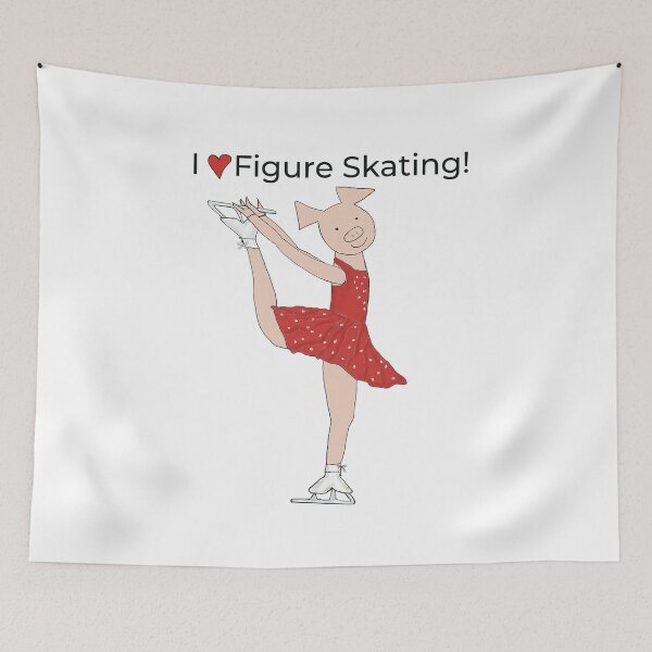Item preview, I love Figure Skating, charming pink pig ice skater, red. Figure skater designed and sold by PiggingJapan.