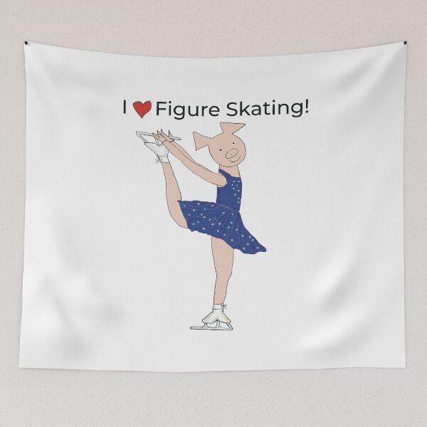 Item preview, I love Figure Skating, charming pink pig ice skater, blue. Figure skater designed and sold by PiggingJapan.