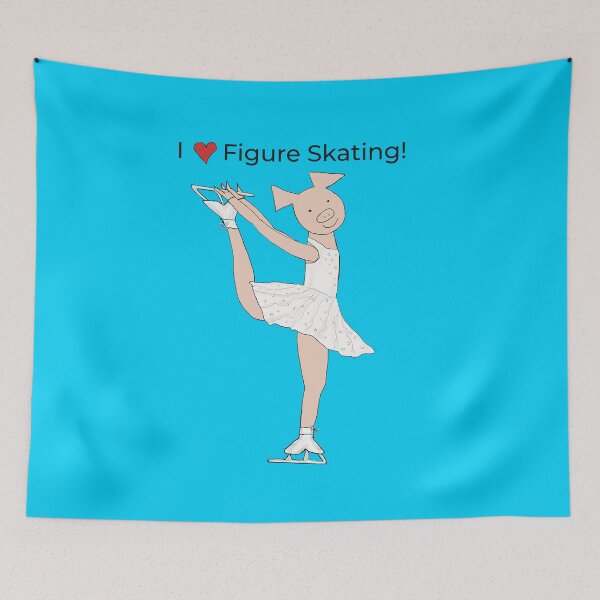 Item preview, I love Figure Skating, charming pink pig ice skater, blue, figure skater designed and sold by PiggingJapan.