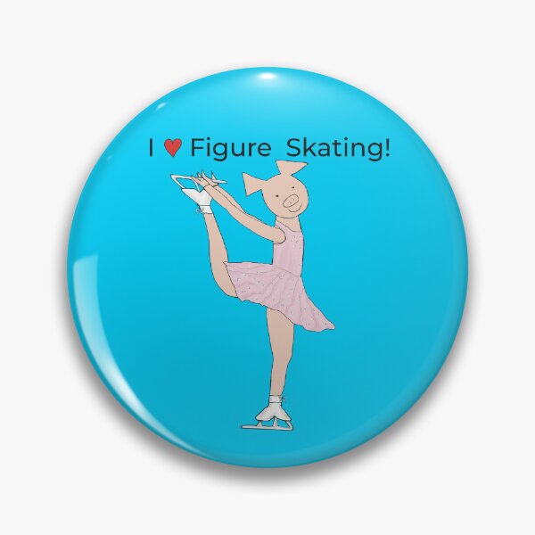 Item preview, I love Figure Skating, charming pink pig ice skater, blue. Figure skater designed and sold by PiggingJapan.