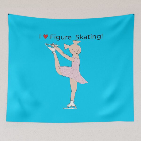 Item preview, I love Figure Skating, charming pink pig ice skater, blue. Figure skater designed and sold by PiggingJapan.