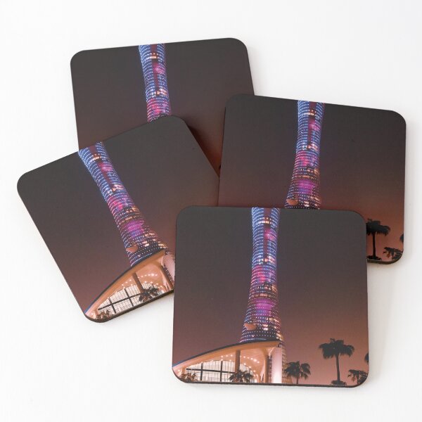 Item preview, Torch tower aspire zone Khalifa stadium at night designed and sold by Asombrosa.
