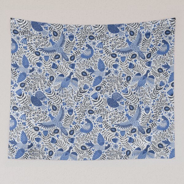 Item preview, Folk art birds, indigo blue on white designed and sold by Rebecca Reck Art.