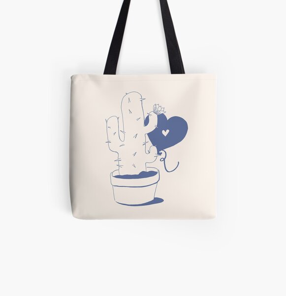 Cactus and Balloon Blue Purple All Over Print Tote Bag