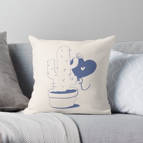Cactus and Balloon Blue Purple Throw Pillow