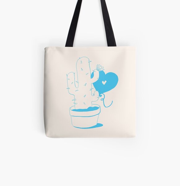 Cactus and Balloon LightBlue All Over Print Tote Bag