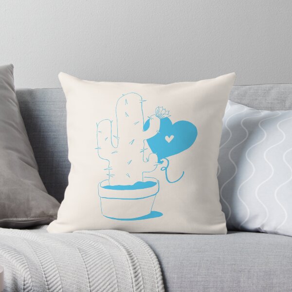 Cactus and Balloon LightBlue Throw Pillow
