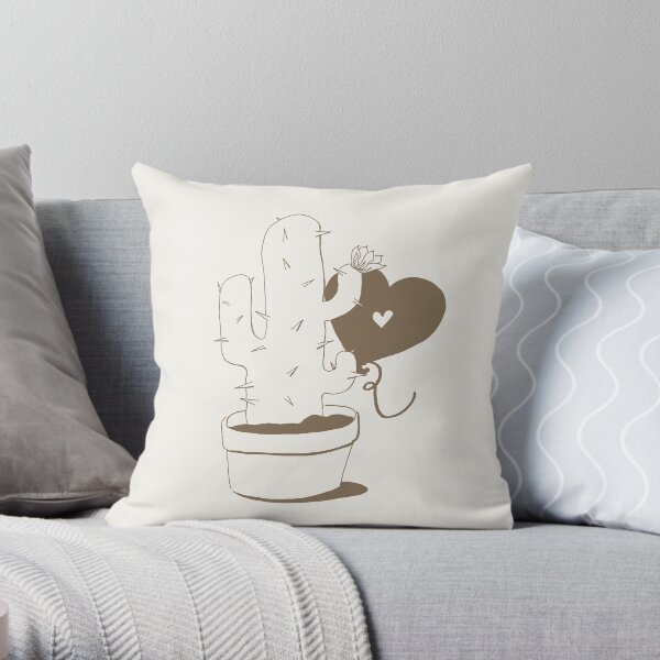 Cactus and Balloon Brown Throw Pillow