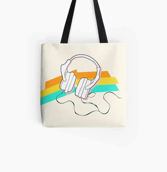 Headphones and rainbow colors All Over Print Tote Bag