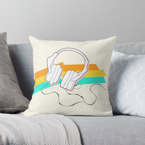 Headphones and rainbow colors Throw Pillow