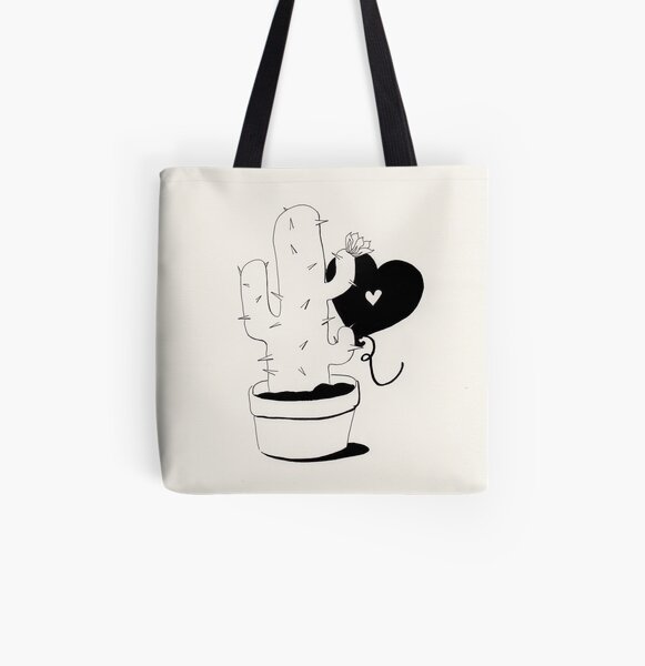 Cactus and Balloon in love All Over Print Tote Bag