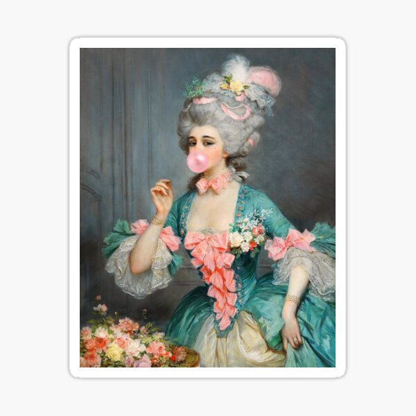 Lady With Roses & Bubblegum Art Print Sticker