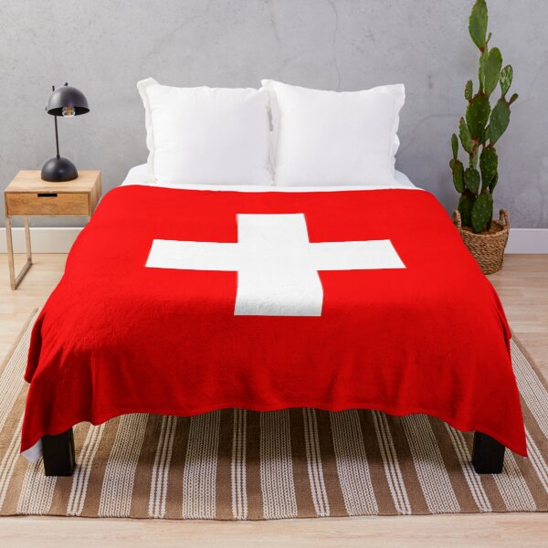 WHITE CROSS. On RED. Swiss. Switzerland. Swiss Flag, Flag of Switzerland, White Cross, Swiss Confederation. Throw Blanket