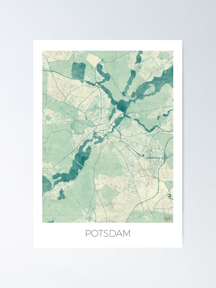 Alternate view of Potsdam Map Blue Vintage Poster
