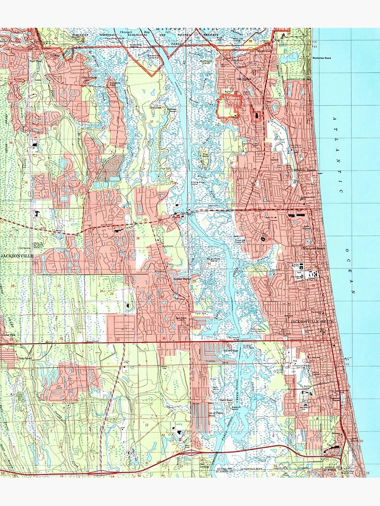 Jacksonville Beach And Atlantic Beach Florida Map Poster For Sale By   Flat,750x,075,f Pad,750x1000,f8f8f8.u4 