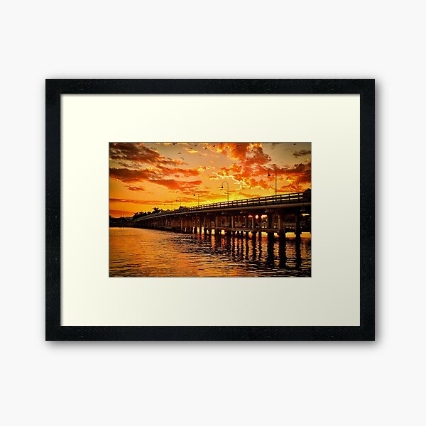 Old Mandurah Bridge Sunset Framed Art Print
