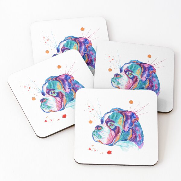 Item preview, Boxer Dog Watercolor Portrait in rainbow style designed and sold by HappyNoireArt.