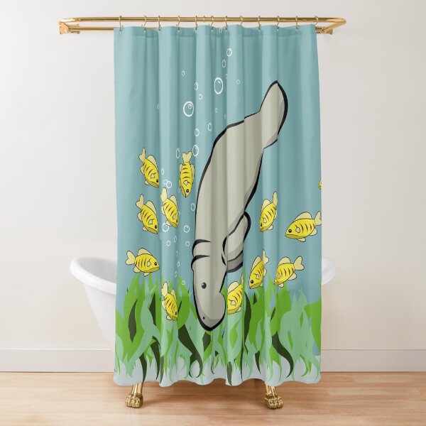 Manatee and fish Shower Curtain