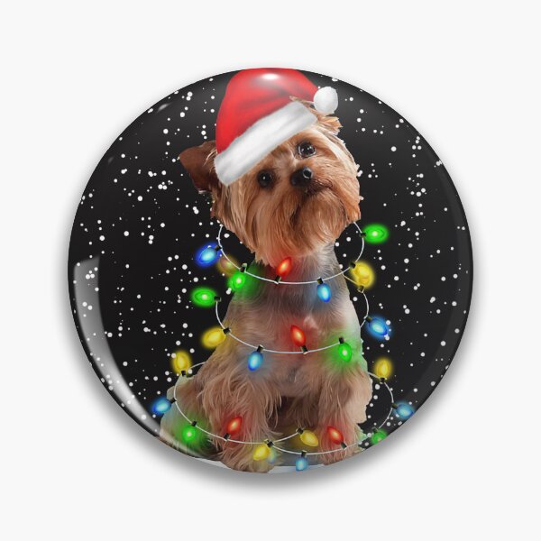 Item preview, Yorkie Dog Christmas Santa Hat Xmas Color Lights designed and sold by MasinDontrae.