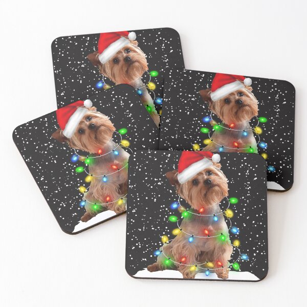 Item preview, Yorkie Dog Christmas Santa Hat Xmas Color Lights designed and sold by MasinDontrae.