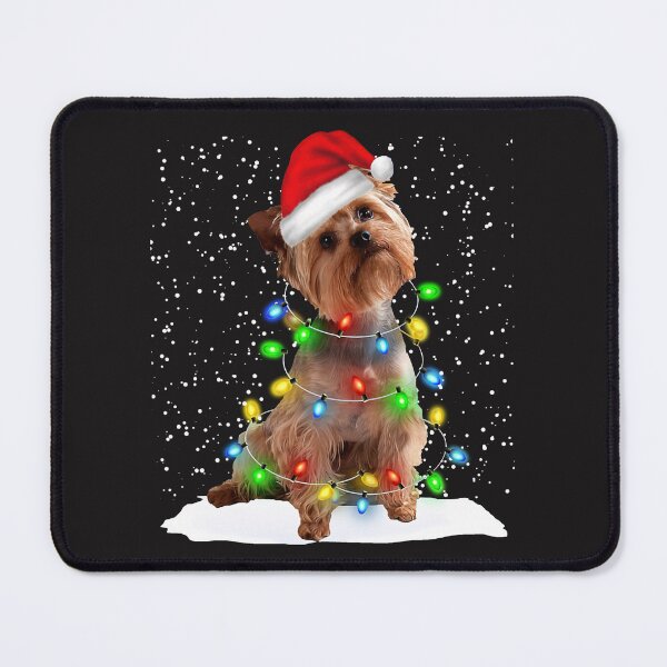 Item preview, Yorkie Dog Christmas Santa Hat Xmas Color Lights designed and sold by MasinDontrae.