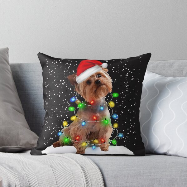 Item preview, Yorkie Dog Christmas Santa Hat Xmas Color Lights designed and sold by MasinDontrae.