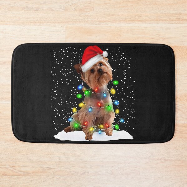 Item preview, Yorkie Dog Christmas Santa Hat Xmas Color Lights designed and sold by MasinDontrae.