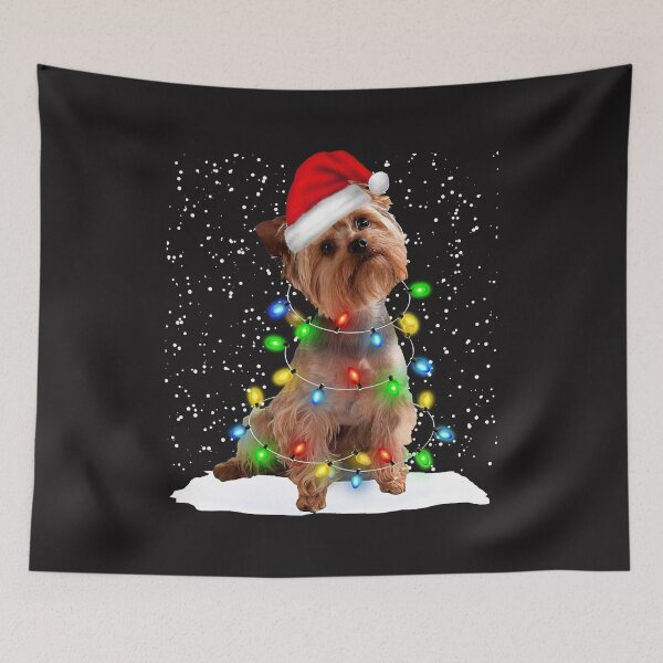 Item preview, Yorkie Dog Christmas Santa Hat Xmas Color Lights designed and sold by MasinDontrae.