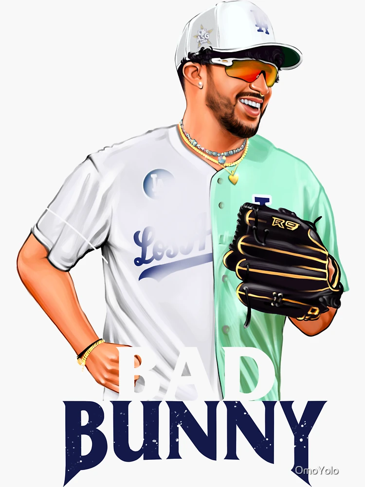 Bad Bunny in Sad Heart Baseball Jersey Sticker for Sale by OmoYolo