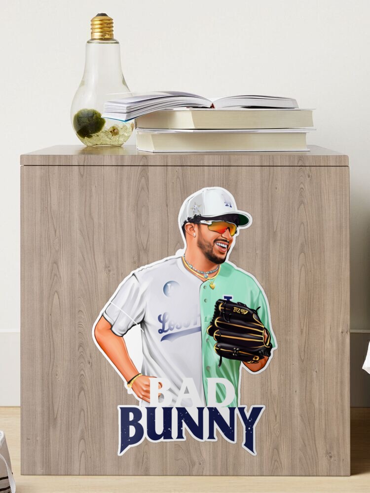 Bad Bunny in Sad Heart Baseball Jersey Sticker for Sale by