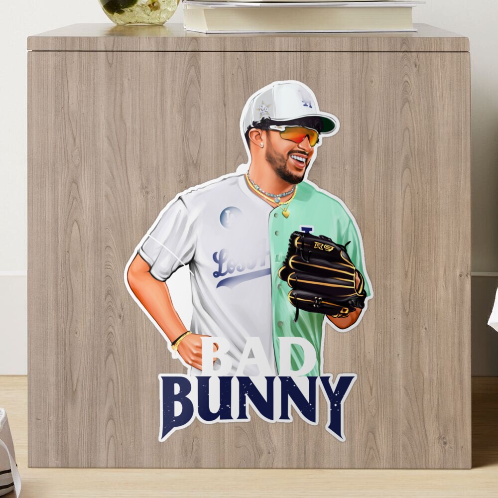 Bad Bunny in Los Angeles Baseball Jersey Sticker for Sale by OmoYolo