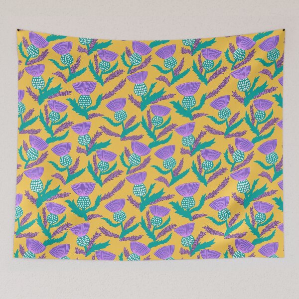 Item preview, Bright pattern with purple burdock on a yellow background.  designed and sold by Drozdova.