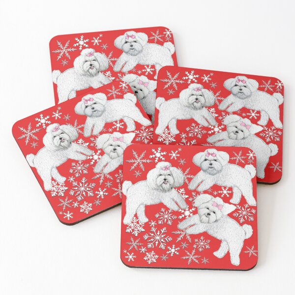 Item preview, Bichon Bolognese or Maltese dogs on red with snowflakes designed and sold by MagentaRose.