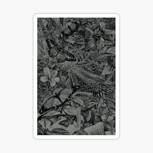 Dragon and Butterflies - grey Sticker