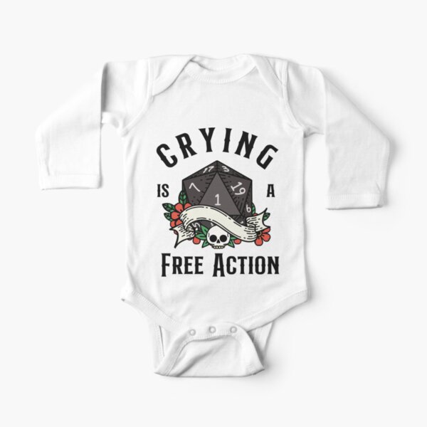 DND RPG Funny Critical failure: Crying is a free action, Natural one D20 dice. Long Sleeve Baby One-Piece