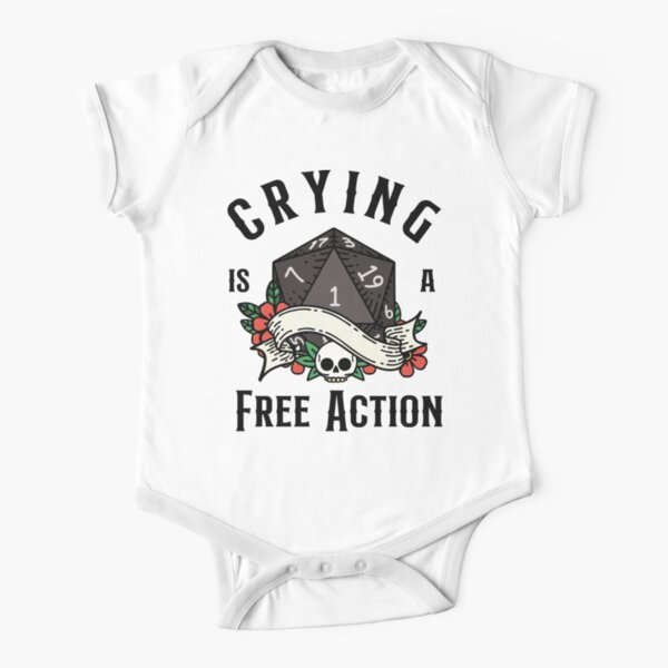 DND RPG Funny Critical failure: Crying is a free action, Natural one D20 dice. Short Sleeve Baby One-Piece