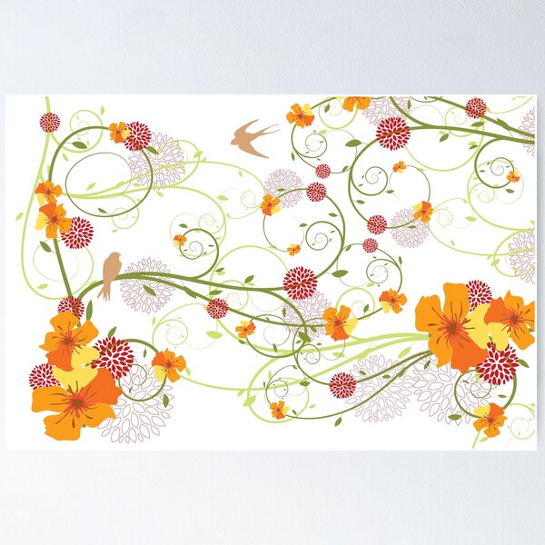 Item preview, Yellow Summer Hibiscus Swirls and Swallow Birds © fatfatin designed and sold by fatfatin.