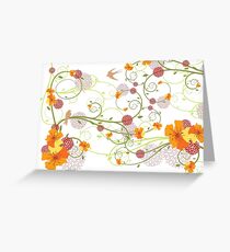 Yellow Hibiscus Swirls and Swallows Greeting Card