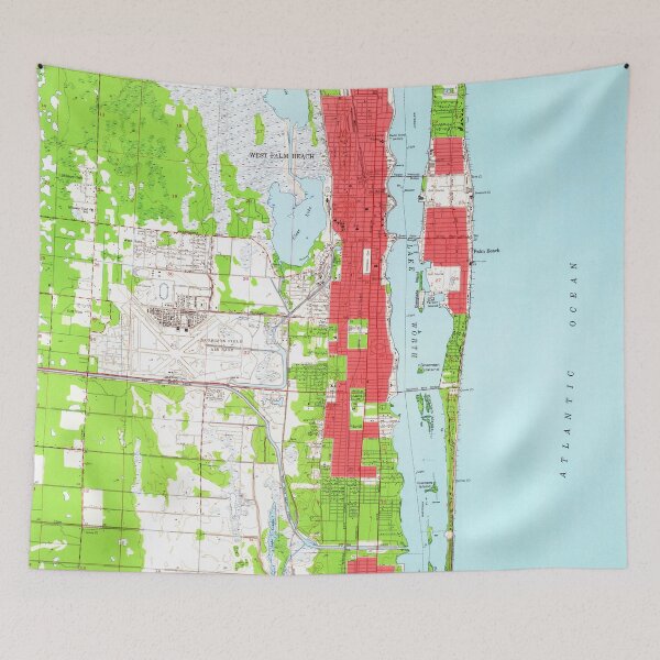 Item preview, Vintage West Palm Beach & Palm Beach FL Map (1946) designed and sold by BravuraMedia.