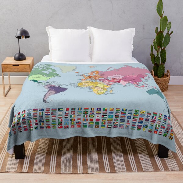 Item preview, Pastel world map with flags, handmade hand drawn minimalist wall art, room decor by Gorilla Bark designed and sold by GorillaBark.