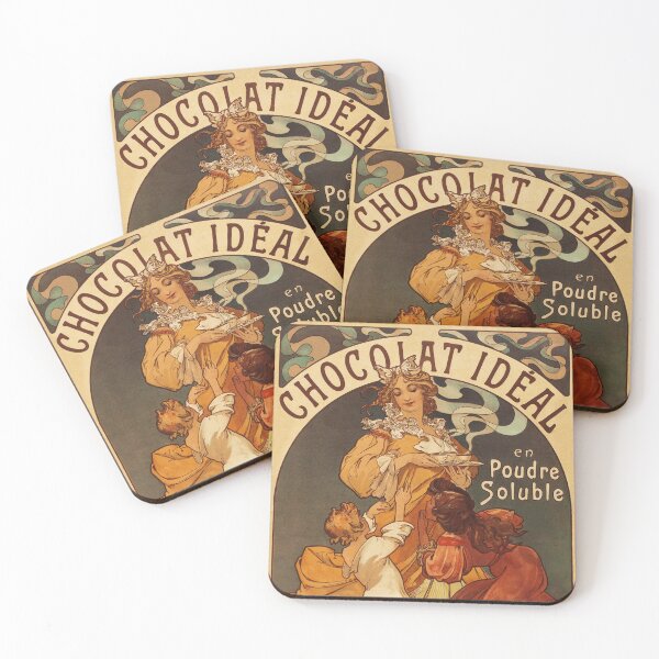 Item preview, Alphonse Mucha CHOCOLAT IDEAL in soluble powder 1897 Vintage French Art Nouveau Poster designed and sold by retroposters.