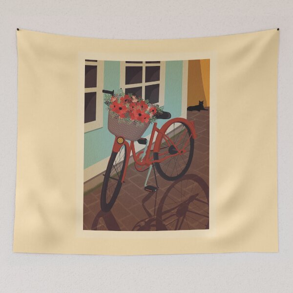 Item preview, The red bike with a flower basket in a Scandinavian town designed and sold by marina63.