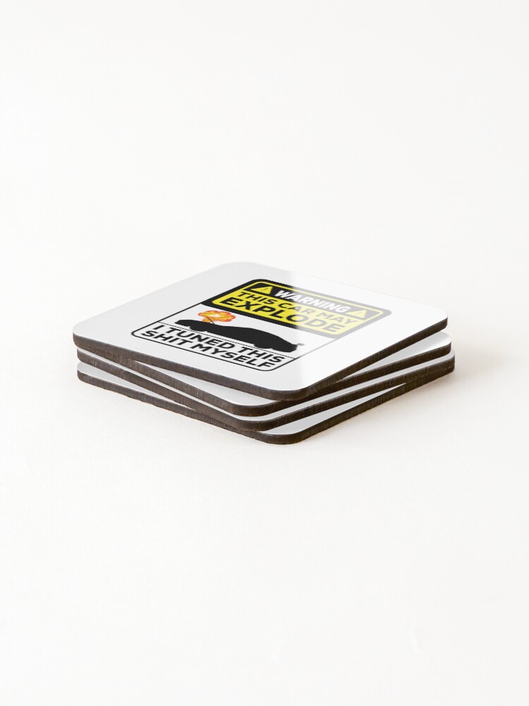 Thumbnail 4 of 5, Coasters (Set of 4), Warning Car May Explode designed and sold by ElseWorldDesign.