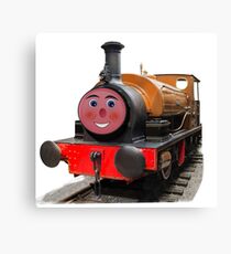 Gold steam train with a fun face Canvas Print