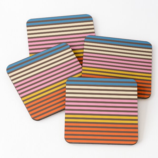 Item preview, Cinq Stripes Retro Modern Stripe Pattern Blue Beige Pink Mustard Orange Brown designed and sold by kierkegaard.