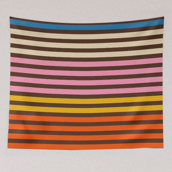 Item preview, Cinq Stripes Retro Modern Stripe Pattern Blue Beige Pink Mustard Orange Brown designed and sold by kierkegaard.