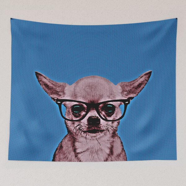 Item preview, Geek Chihuahua in Warhol Pop Art Lithograph (Blue Background) - Print / Home Decor / Wall Art / Poster / Gift / Birthday / Chihuahua Lover Gift / Animal print Canvas Print designed and sold by Furry And  Purry.