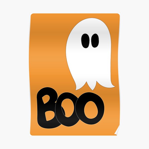 "Cute ghost cartoon with BOO text orange frame" Poster for Sale by